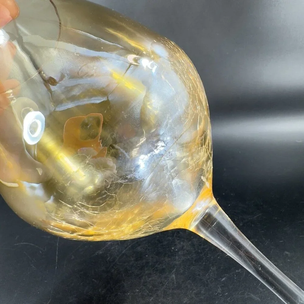 Pier 1 Glass Balloon Goblet Yellow Luster‎ Finish Crackled Glass Top Single 1